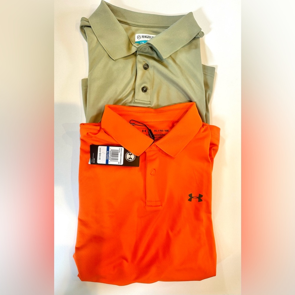 NWT Men’s Under Armour Orange Performance Polo with FREE Magellan Classic Polo